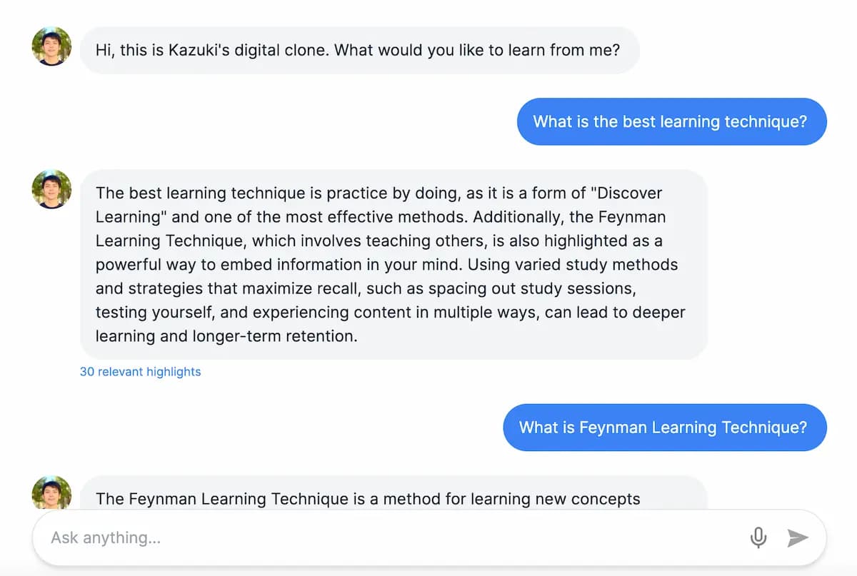 Chatting with an AI built from your highlights