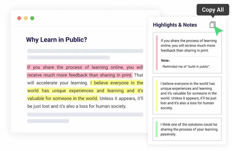 Copy All Highlights & Notes in 1-Click. Never Lose Your Notes.