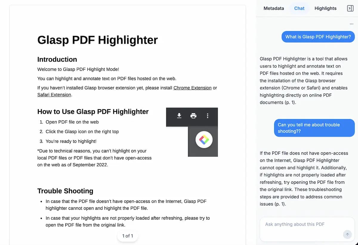 Chat with PDF on Glasp