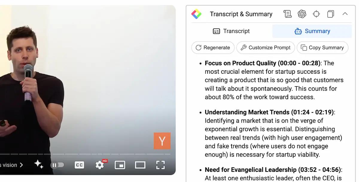 Get Summary on Page with Timestamps